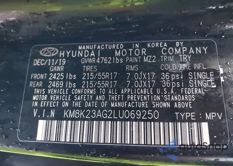 2020 Hyundai Kona Electric Sel z USA, uszkodzony, nr VIN KM8K23AG2LU069250